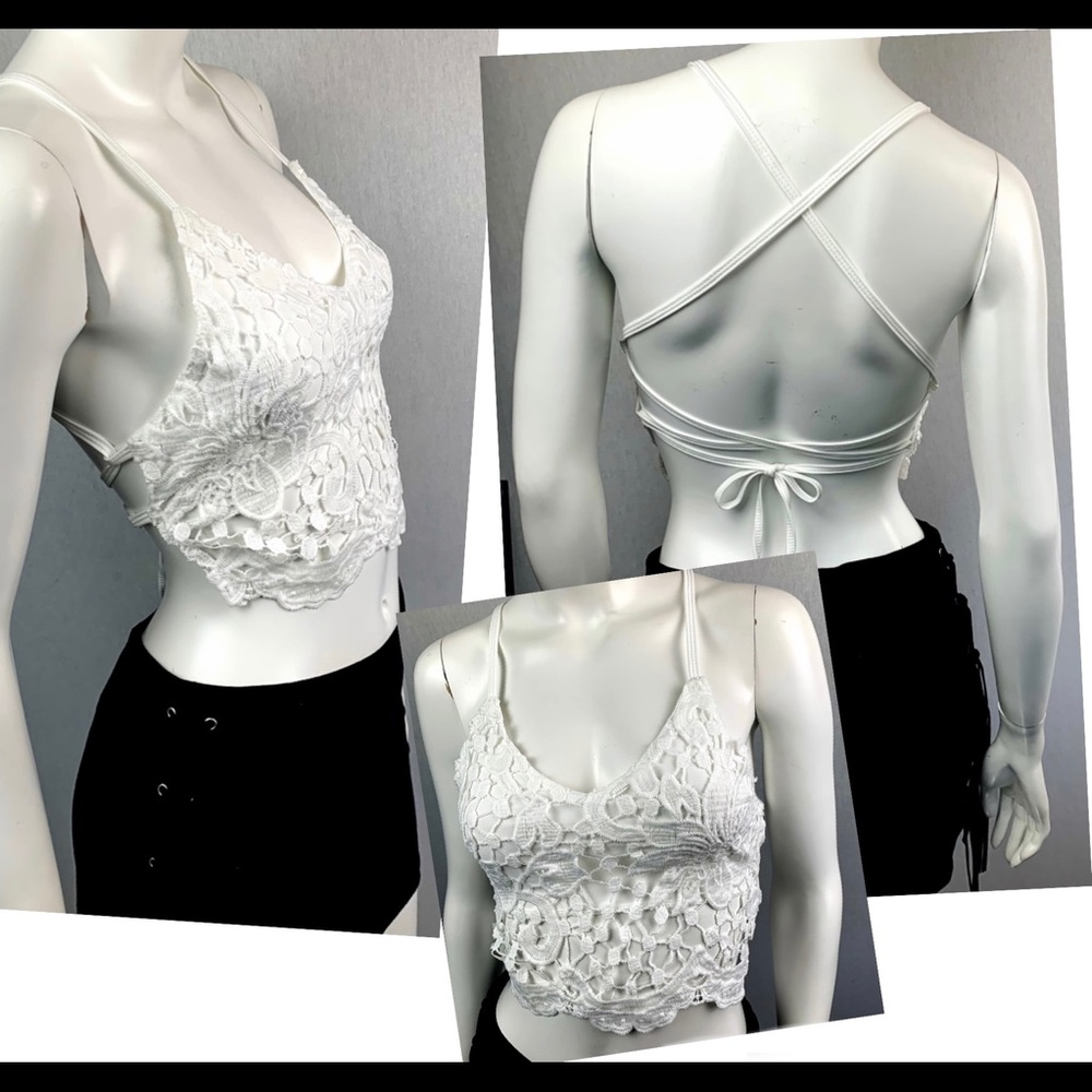 NEW Backless Lace Up Crochet Halter Crop Tank Top